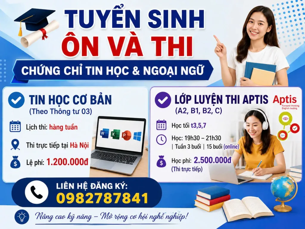 🎓 TUYỂN SINH – ÔN VÀ THI CHỨNG CHỈ TIN HỌC & NGOẠI NGỮ