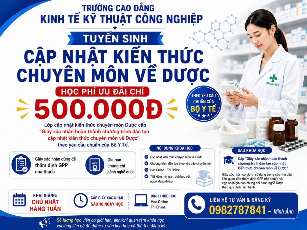 TUYỂN SINH LỚP CẬP NHẬT KIẾN THỨC CHUYÊN MÔN VỀ DƯỢC