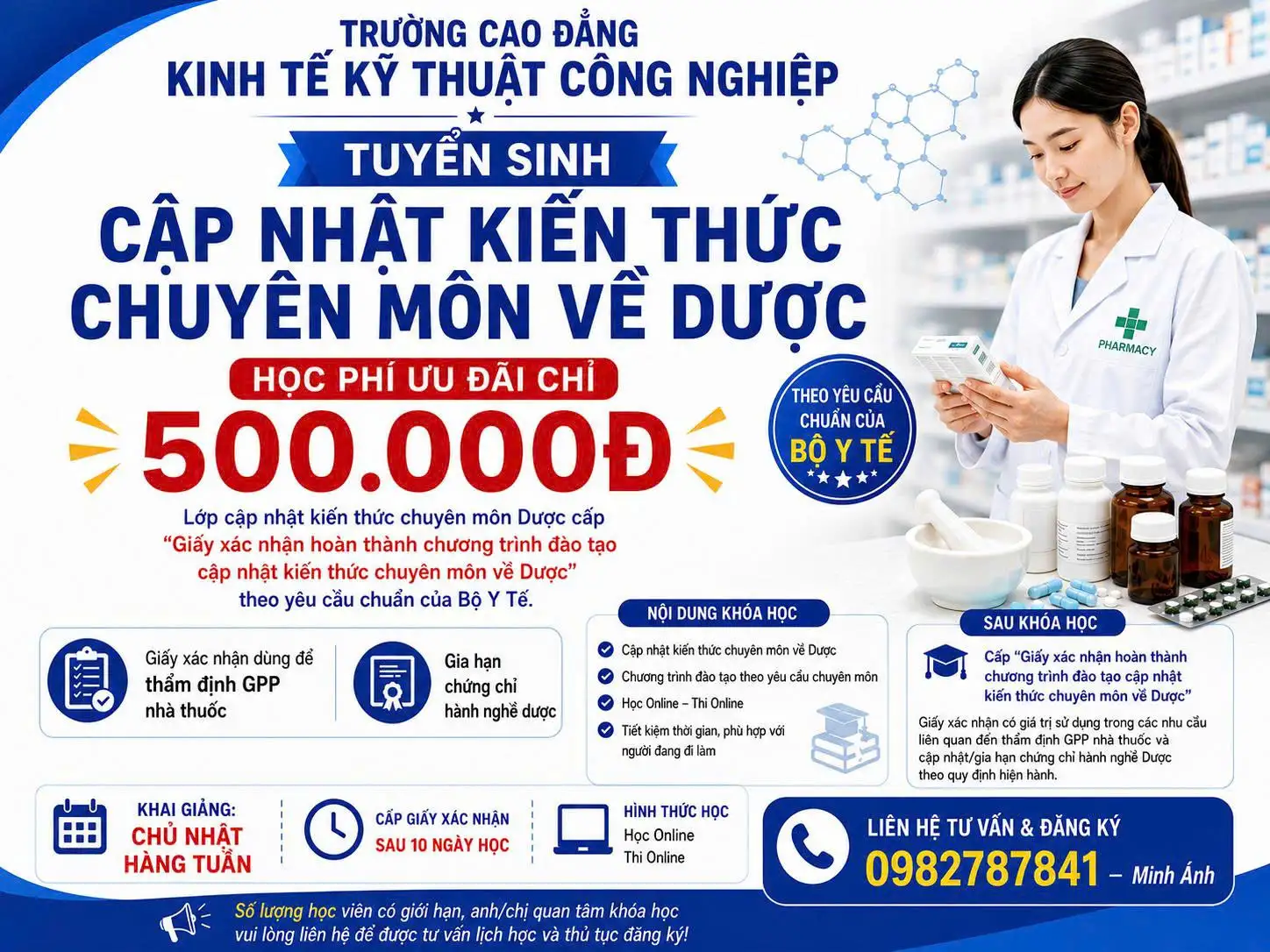 TUYỂN SINH LỚP CẬP NHẬT KIẾN THỨC CHUYÊN MÔN VỀ DƯỢC