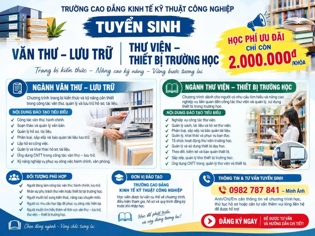 TUYỂN SINH VĂN THƯ – LƯU TRỮ & THƯ VIỆN – THIẾT BỊ TRƯỜNG HỌ