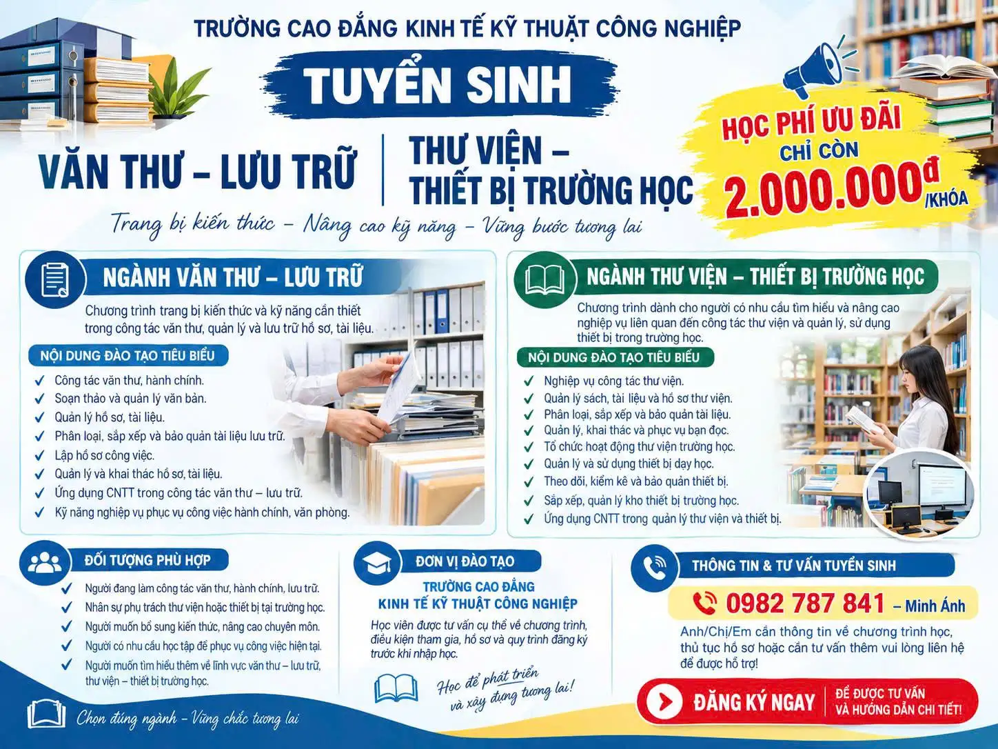 TUYỂN SINH VĂN THƯ – LƯU TRỮ & THƯ VIỆN – THIẾT BỊ TRƯỜNG HỌ